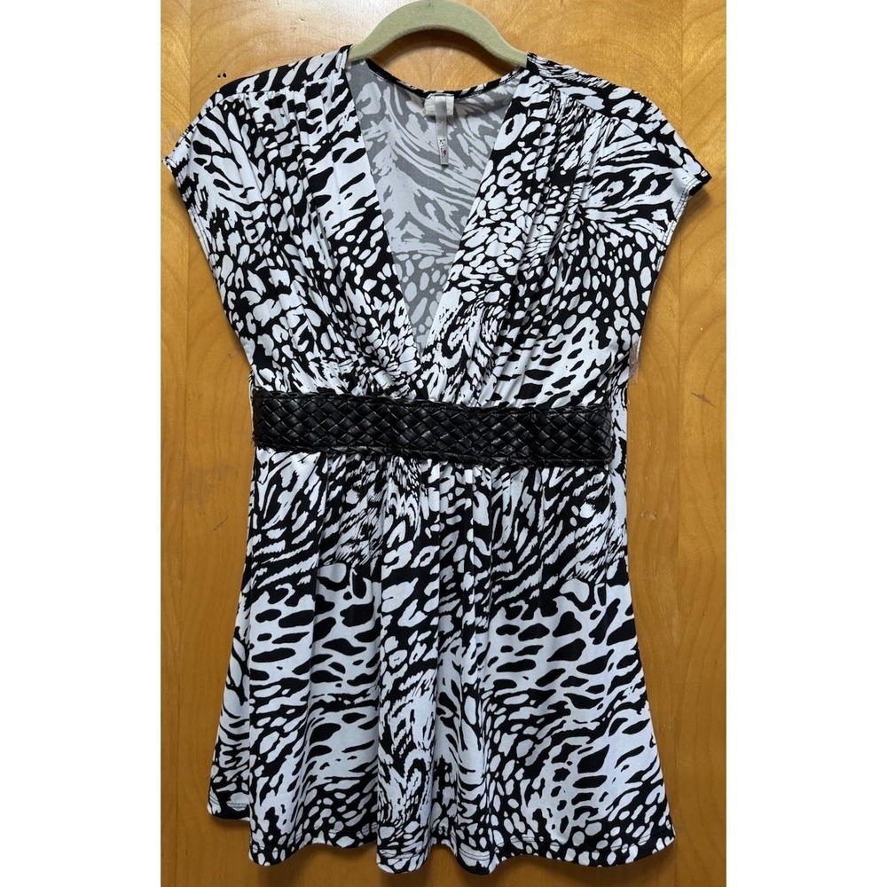Vtg Kiwi Womens Empire Waist Babydoll V Neck Faux Leather Slinky Feel Y2K Sz XL‎